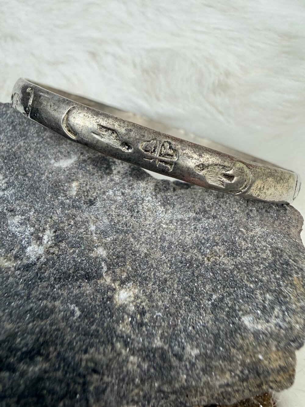 Vintage Sterling Silver Mexico Etched Stamped Bangle Bracelet 8.25"